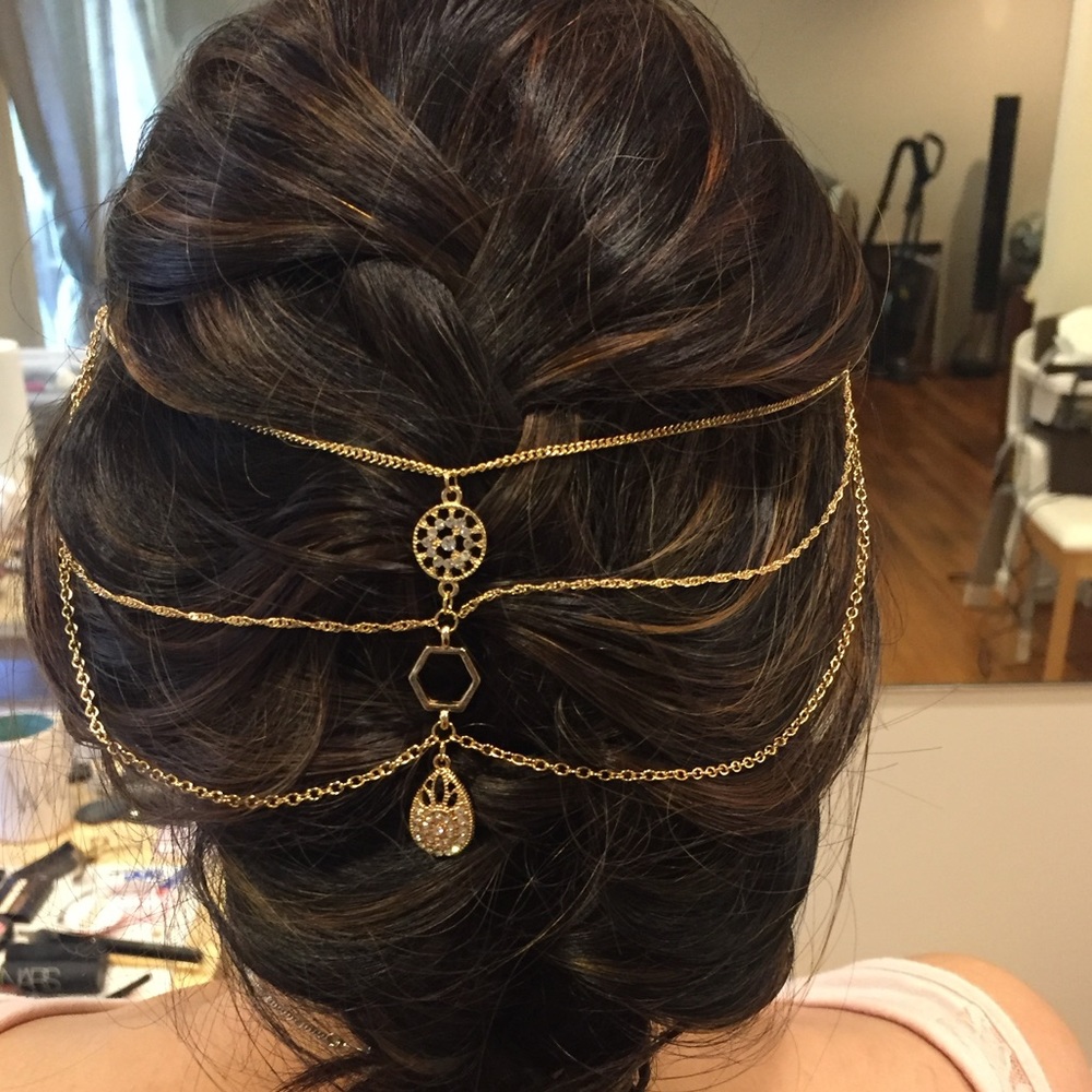 Gold Color Hair Piece with Crystal Rhinestone